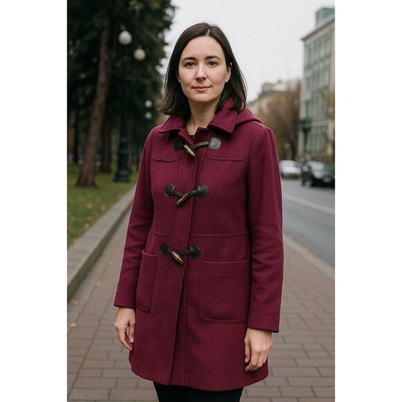 Talbots Italian wool toggle hooded Magenta Purple Thinsulate coat size 10 Large - Picture 1 of 11